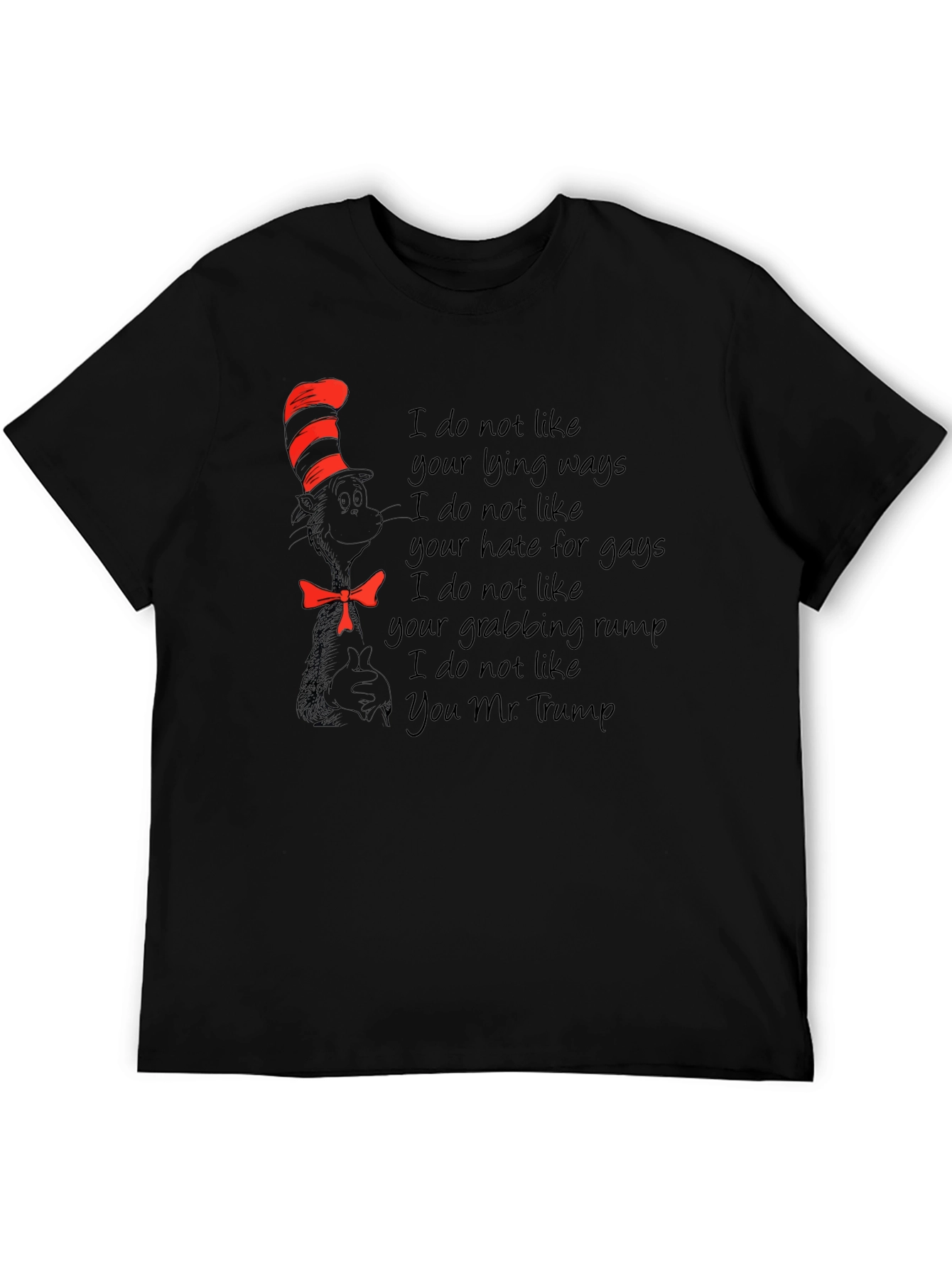 Satirical T-Shirt: Cat in the Hat vs. Trump