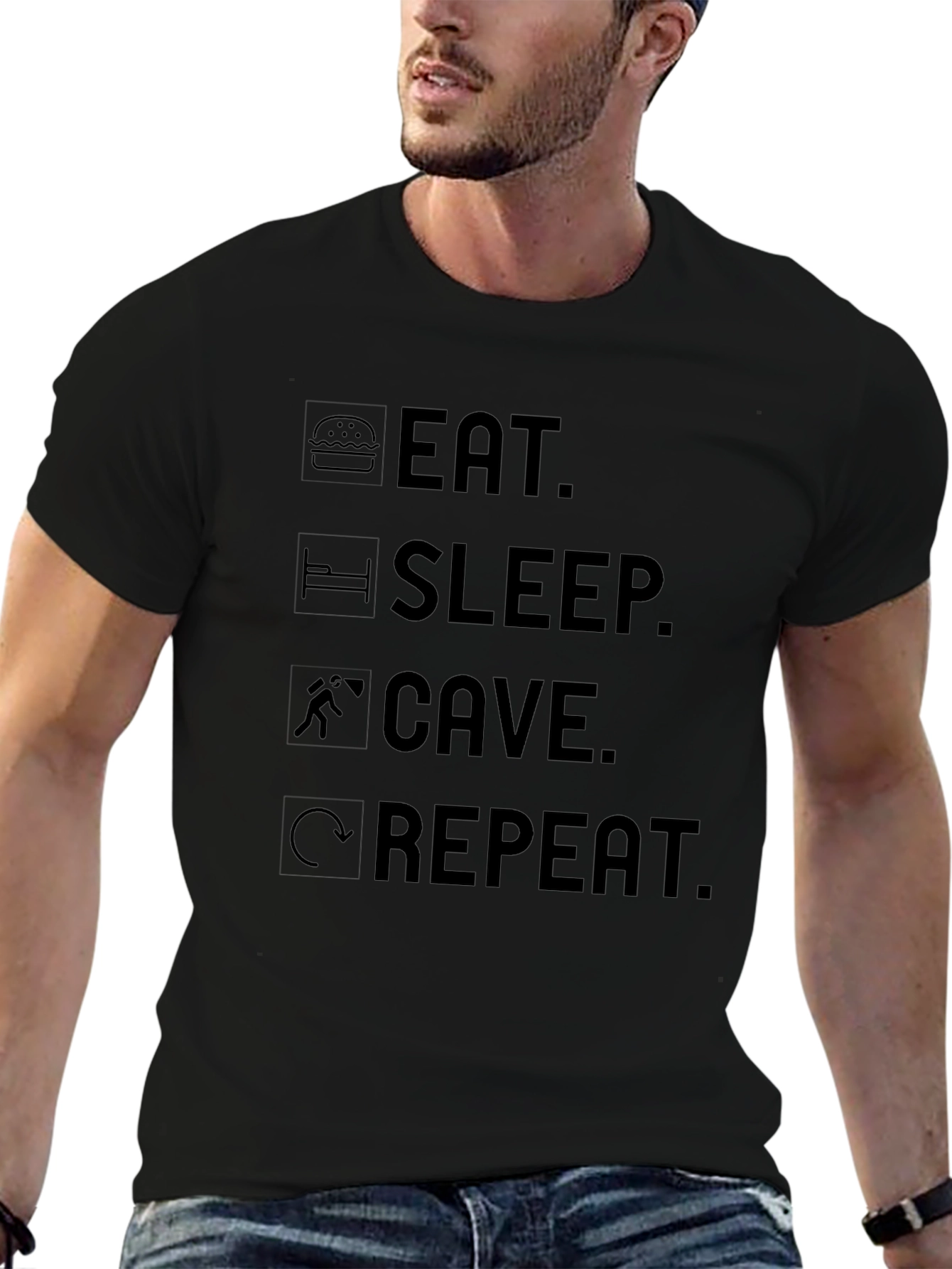 Eat Sleep Cave Repeat Graphic Tee - Black T-Shirt