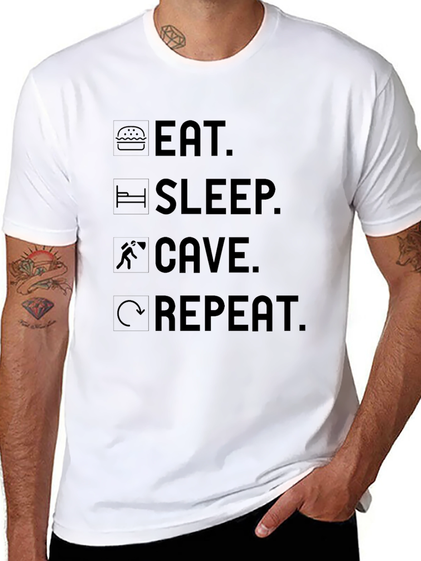 Eat Sleep Cave Repeat Graphic Tee - Black T-Shirt