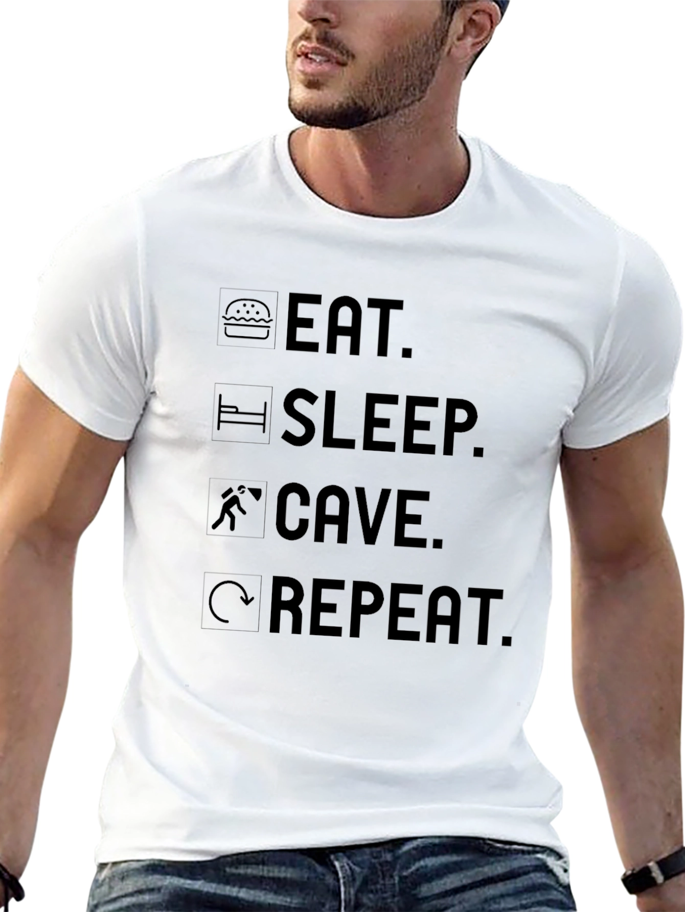 Eat Sleep Cave Repeat Graphic Tee - Black T-Shirt