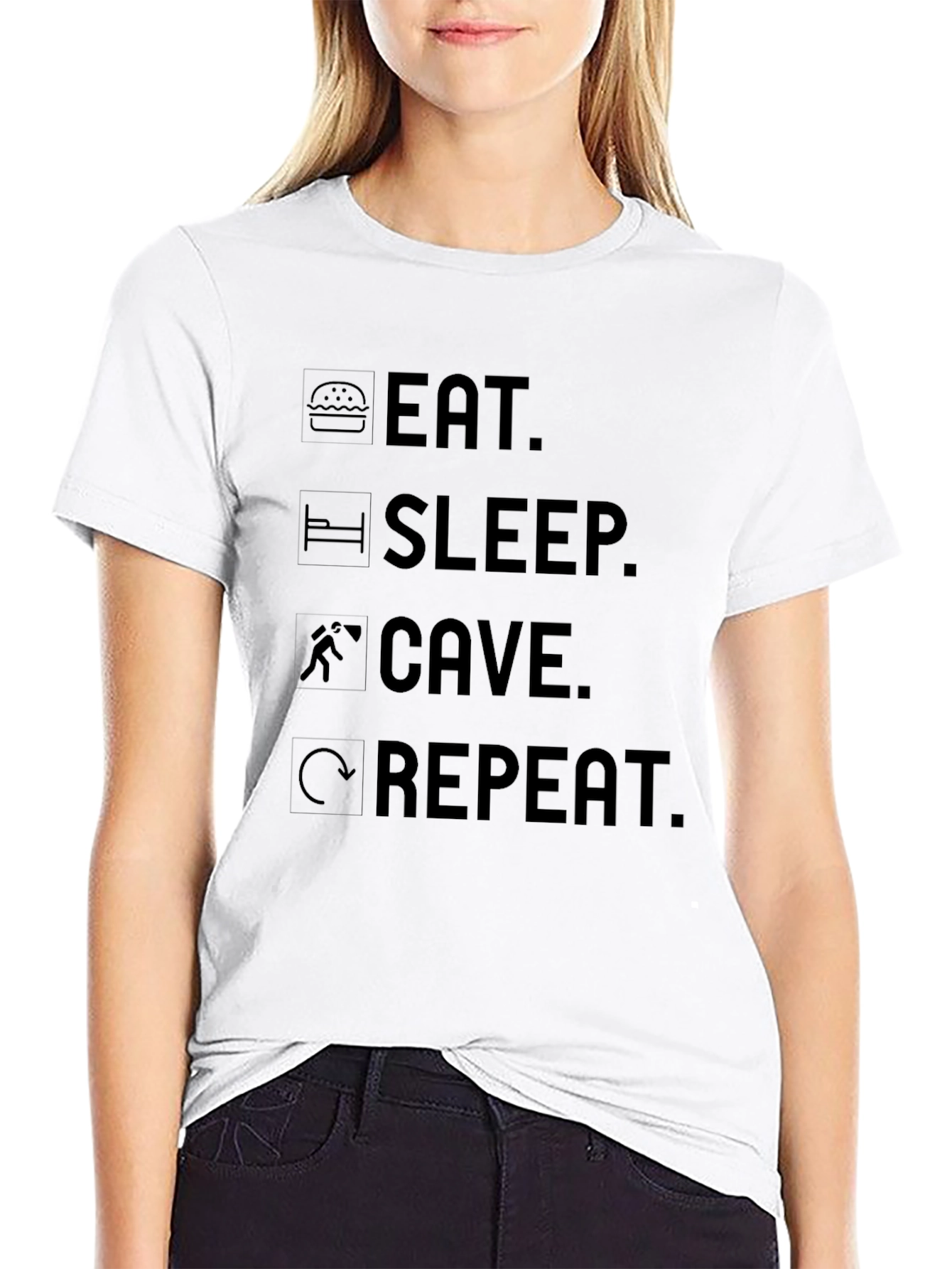 Eat Sleep Cave Repeat Graphic Tee - Black T-Shirt