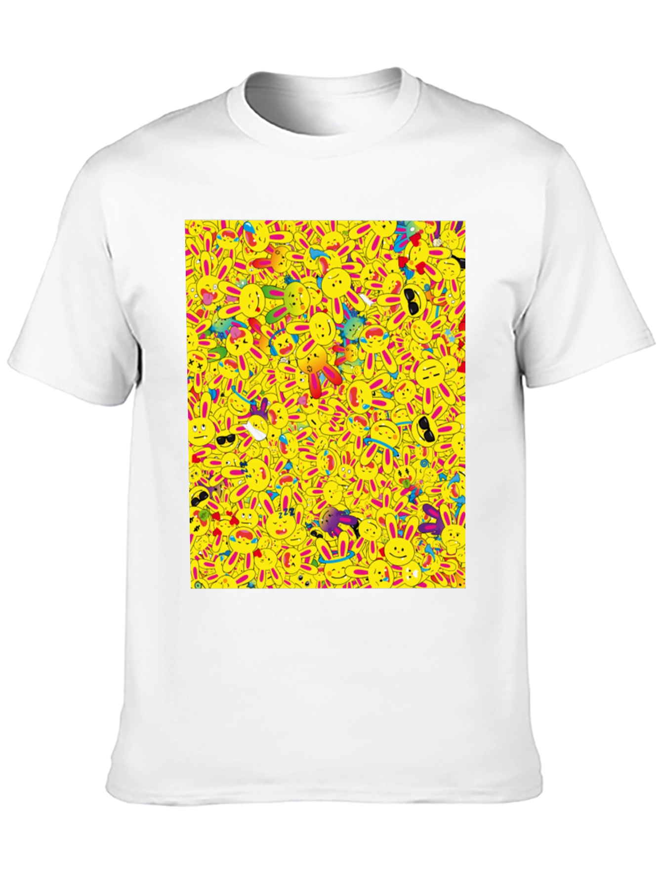 Novelty Cartoon Bunny Pattern Black T-Shirt