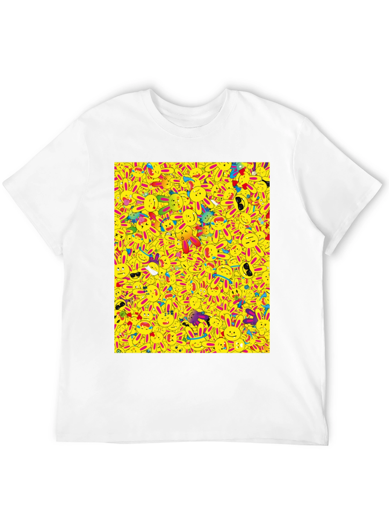 Novelty Cartoon Bunny Pattern Black T-Shirt