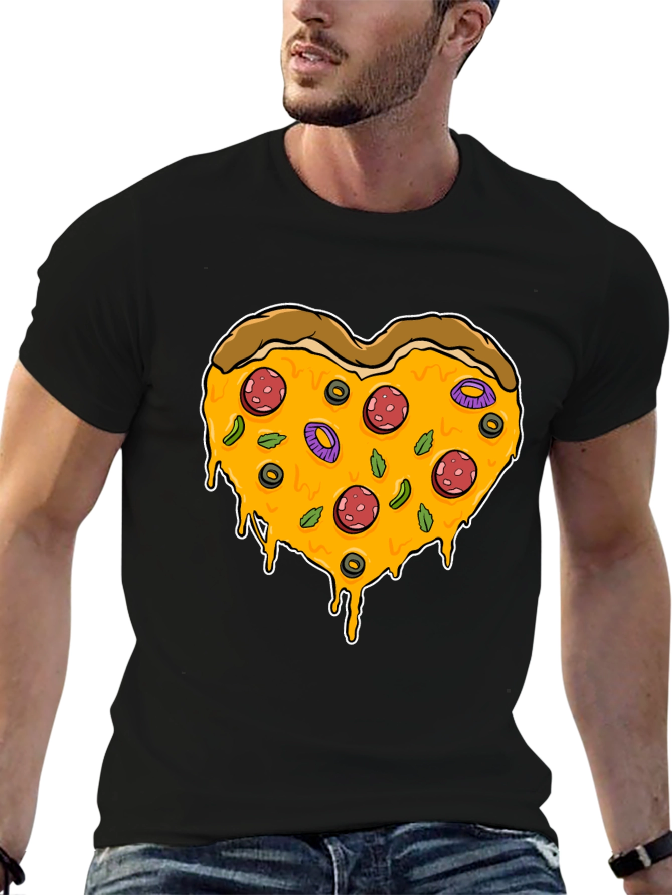 Pizza Heart Graphic T-Shirt - Novelty Tee