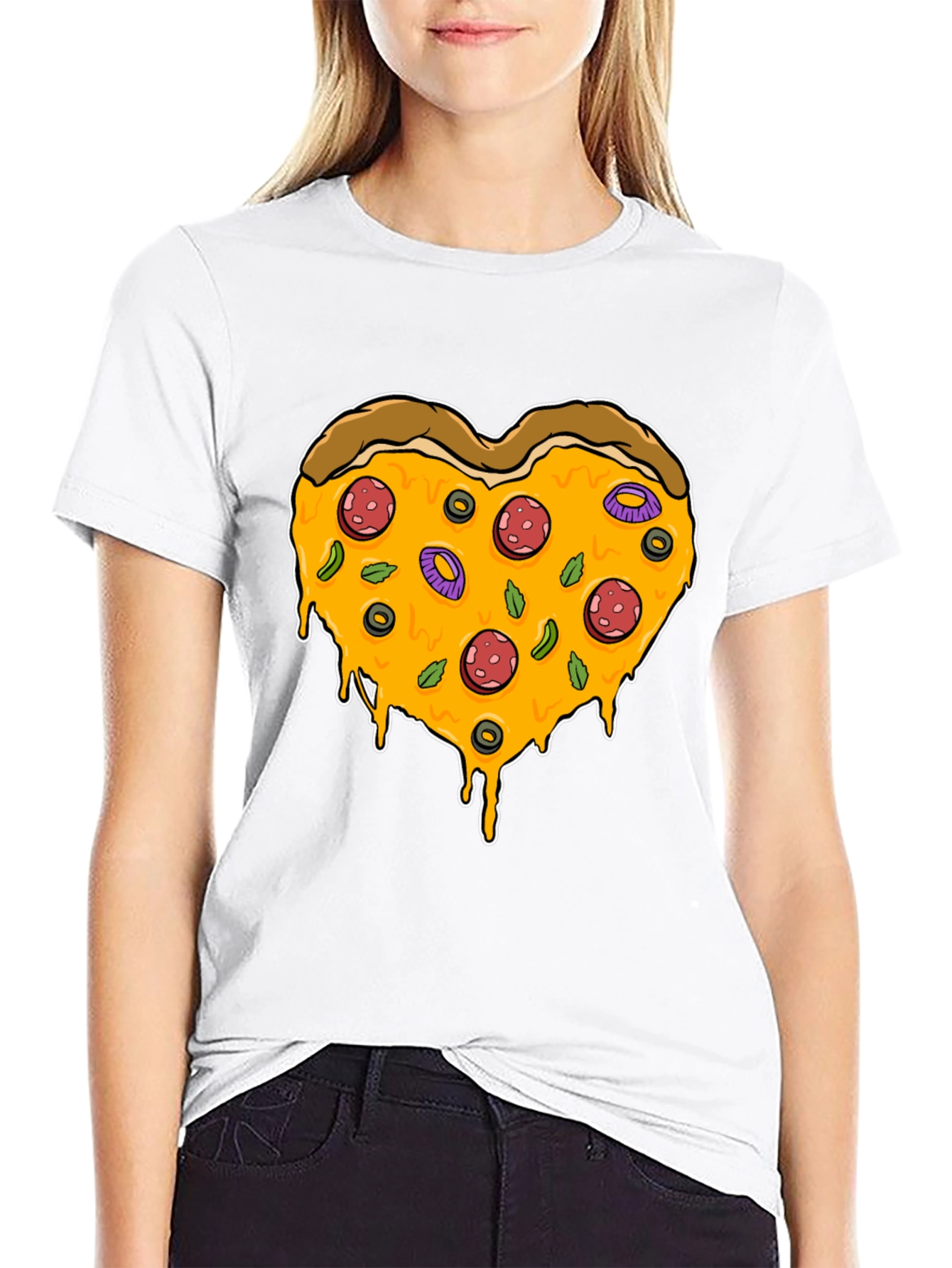 Pizza Heart Graphic T-Shirt - Novelty Tee