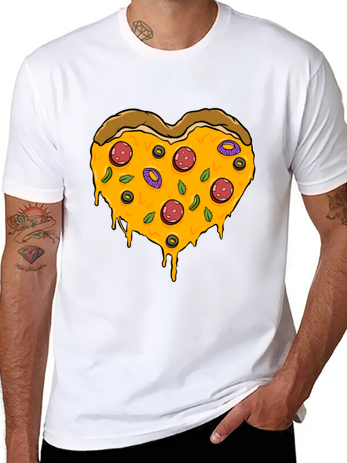 Pizza Heart Graphic T-Shirt - Novelty Tee