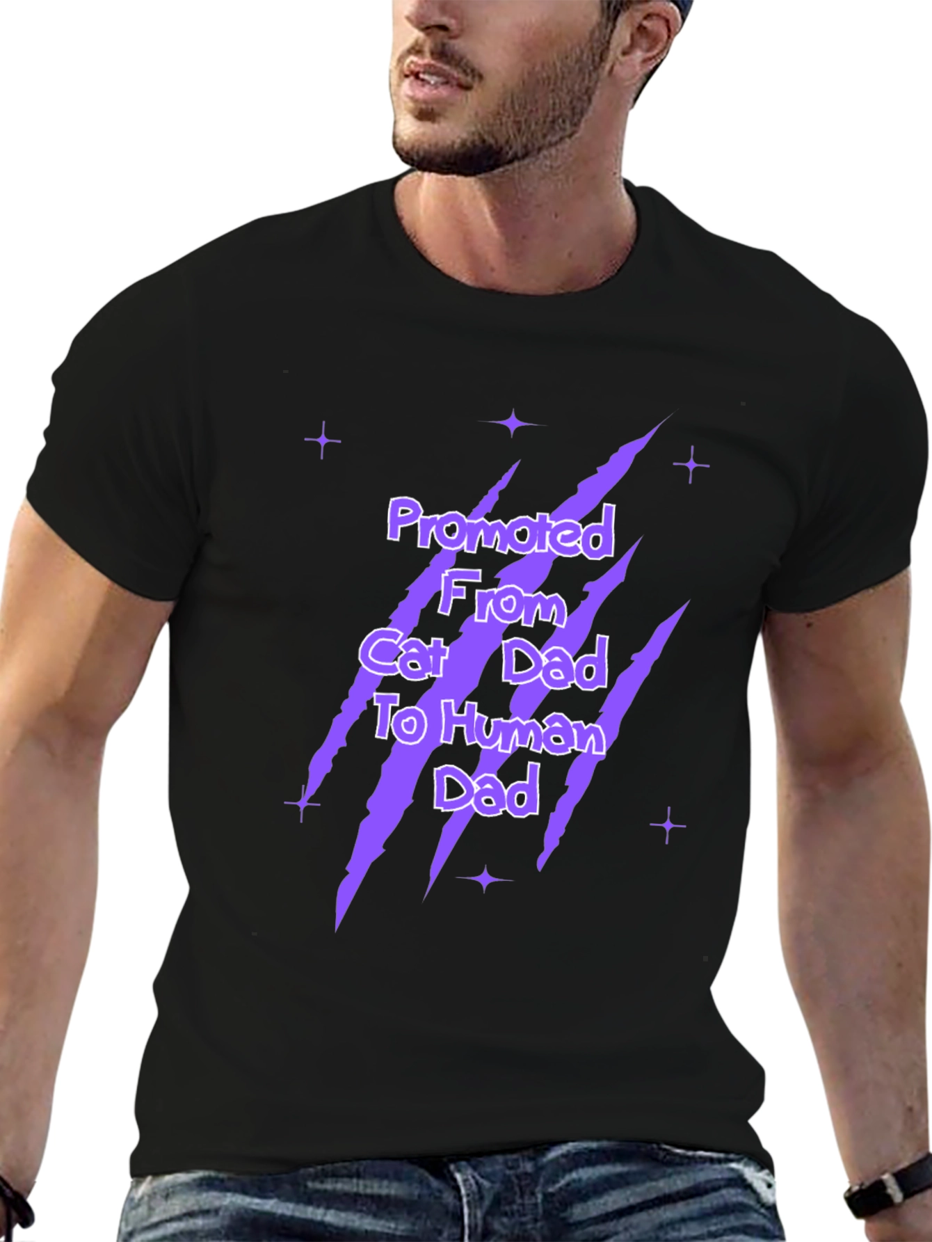 Promoted Cat Dad To Human Dad Black Graphic T-Shirt