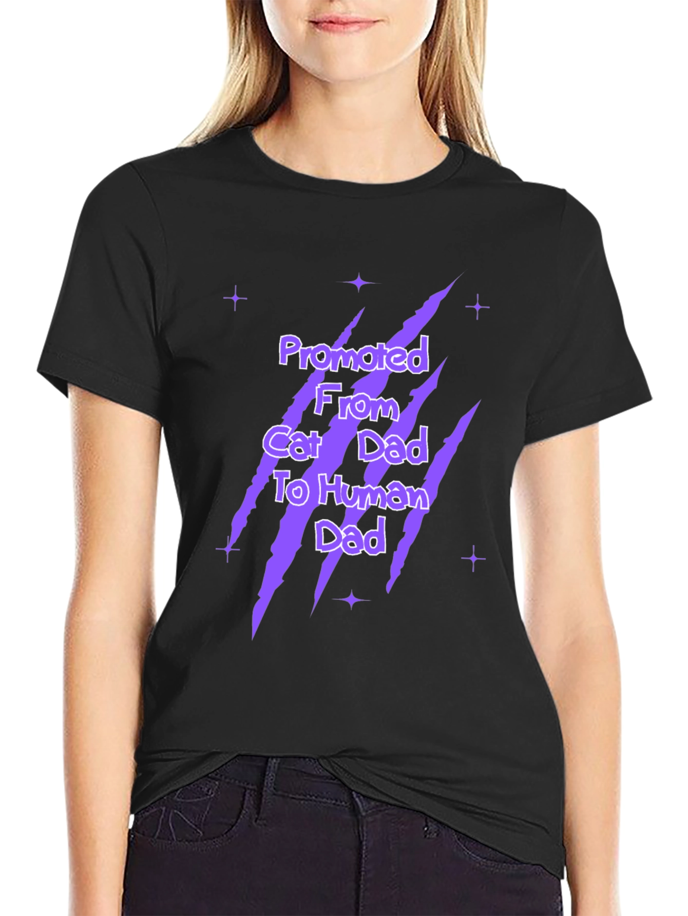Promoted Cat Dad To Human Dad Black Graphic T-Shirt
