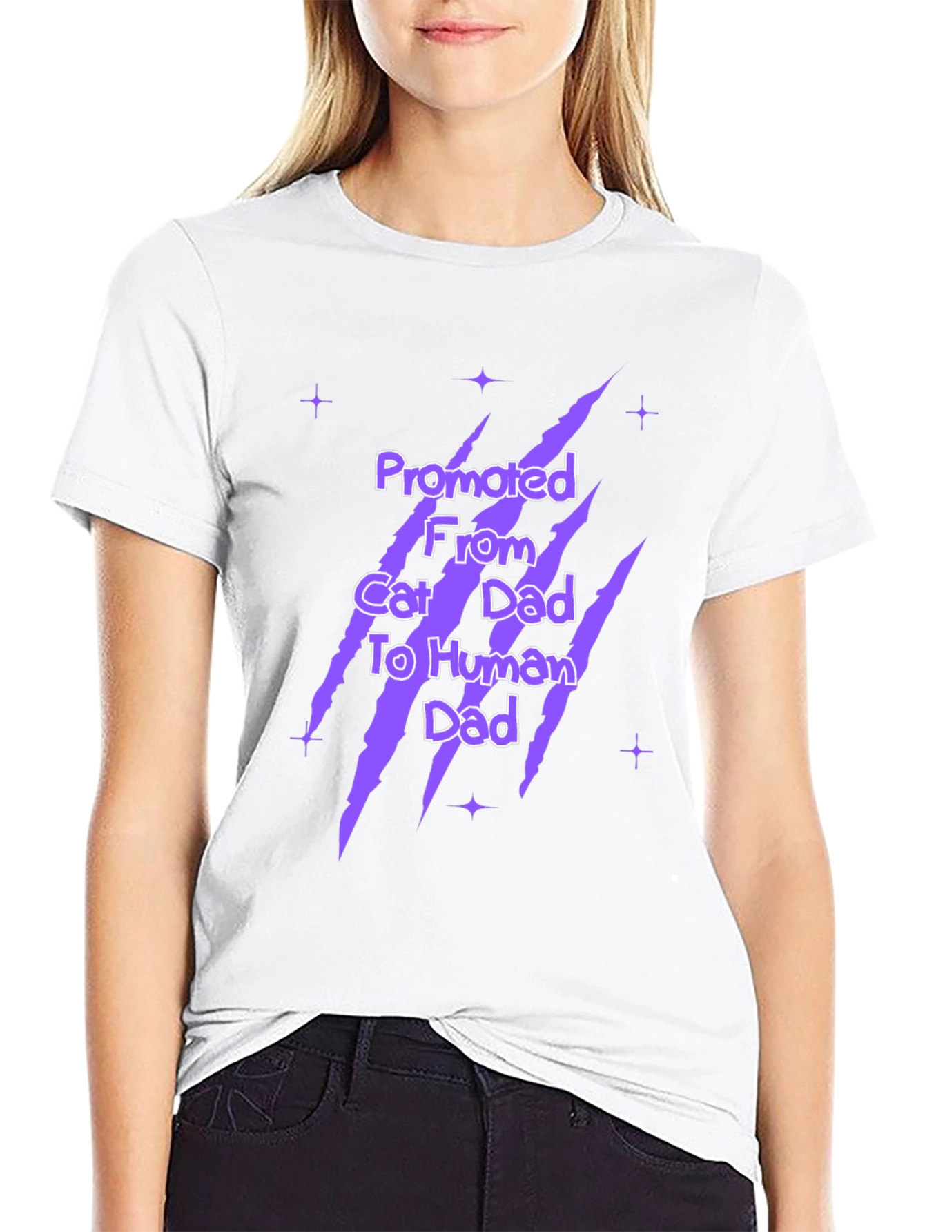 Promoted Cat Dad To Human Dad Black Graphic T-Shirt