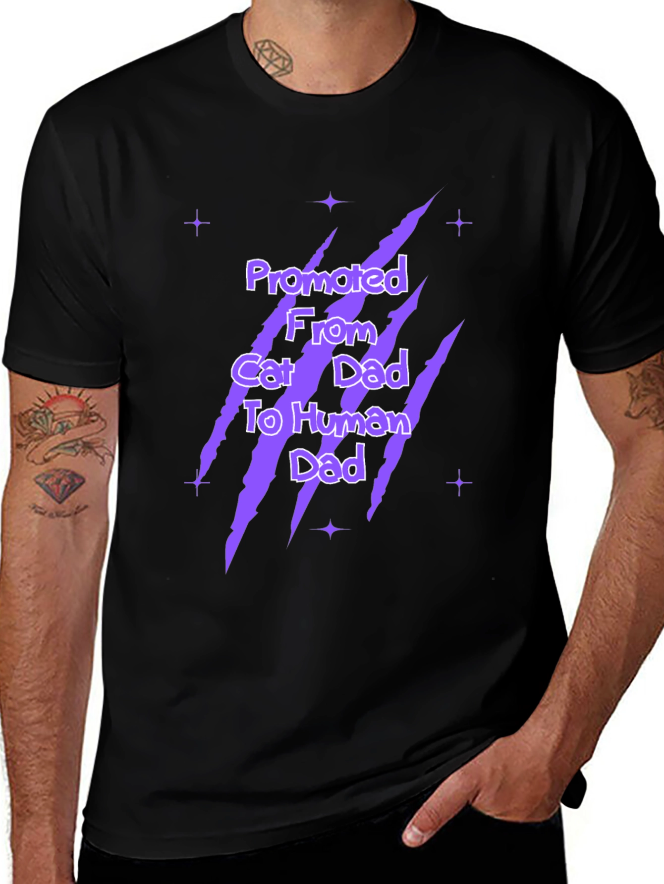 Promoted Cat Dad To Human Dad Black Graphic T-Shirt