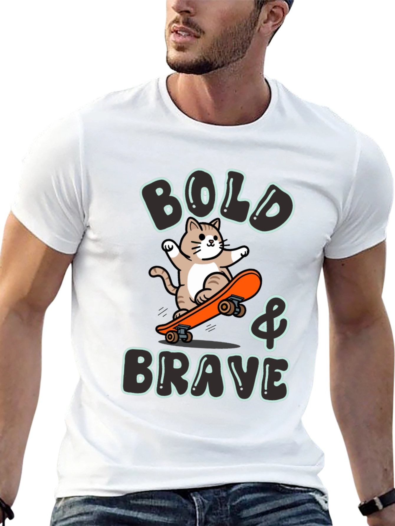 Bold & Brave Cat Skateboard Graphic Tee