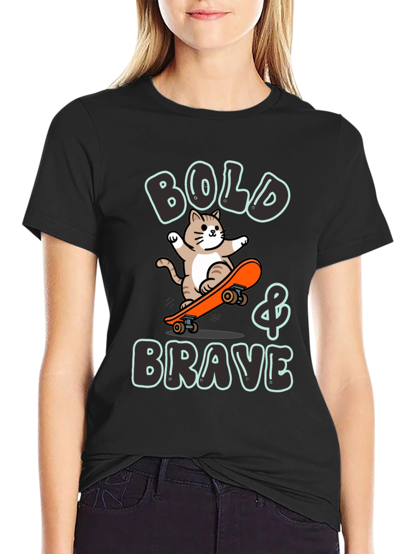Bold & Brave Cat Skateboard Graphic Tee