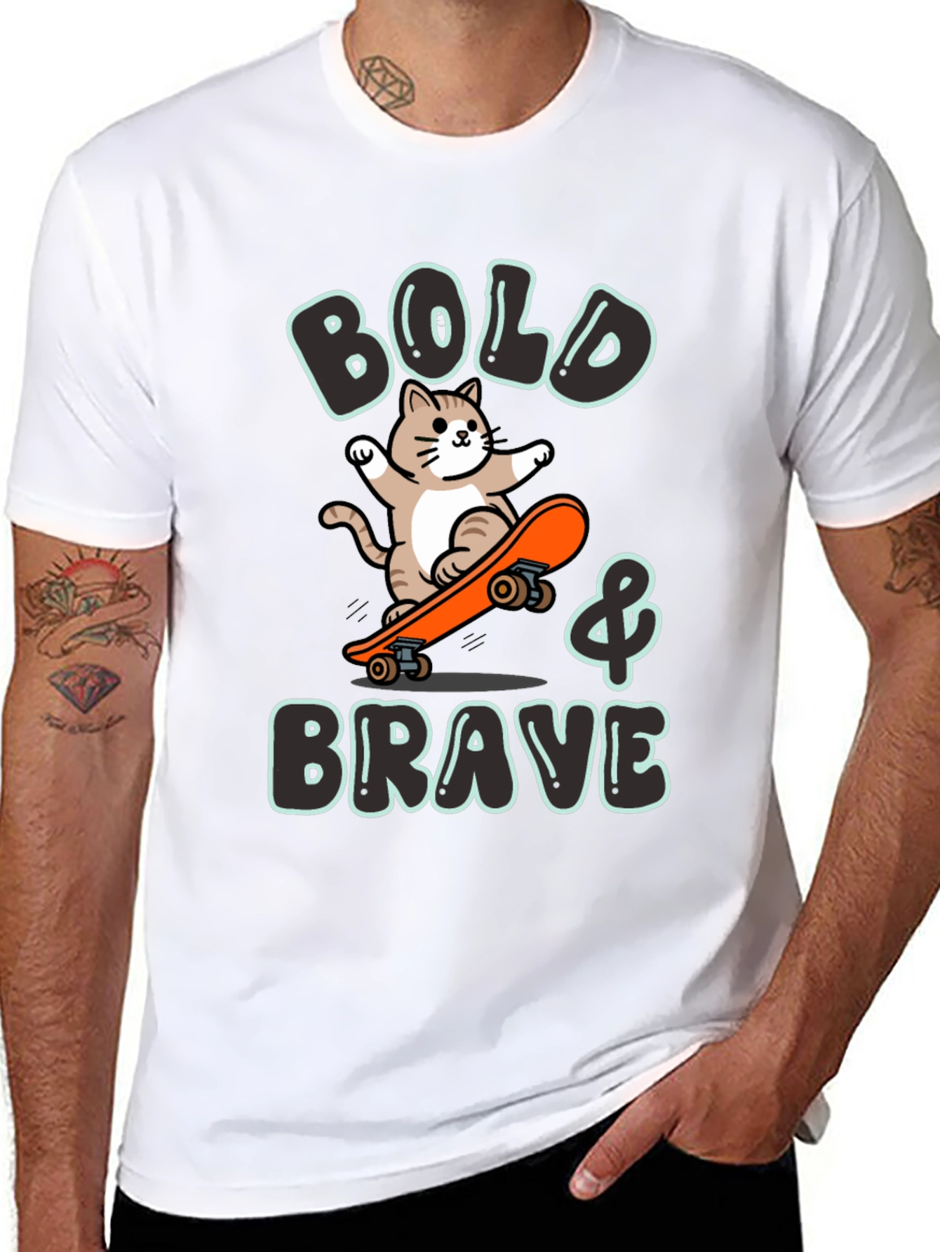 Bold & Brave Cat Skateboard Graphic Tee