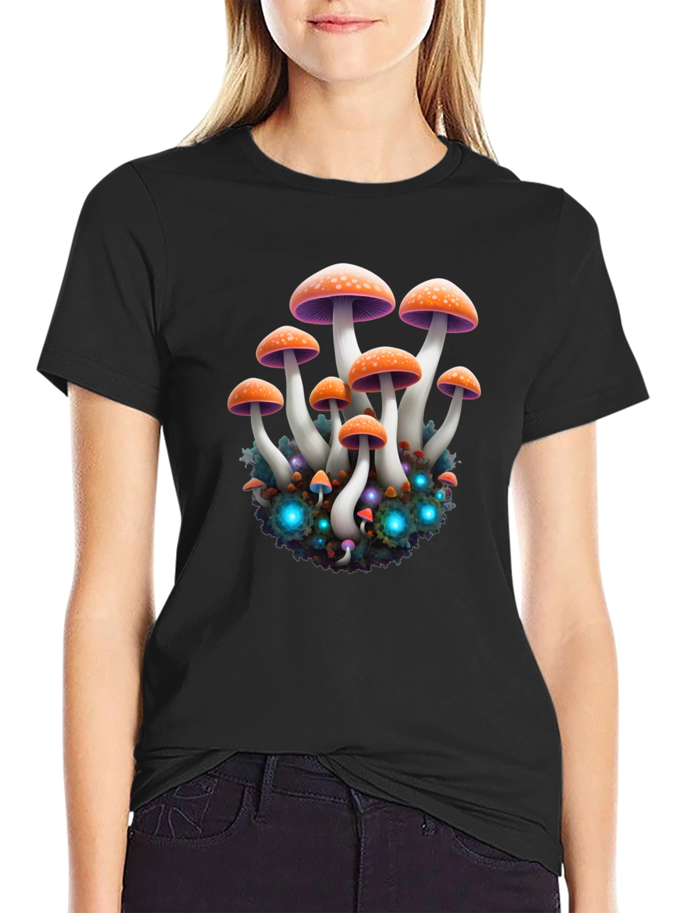 Mushroom Graphic Black T-Shirt - Psychedelic Print
