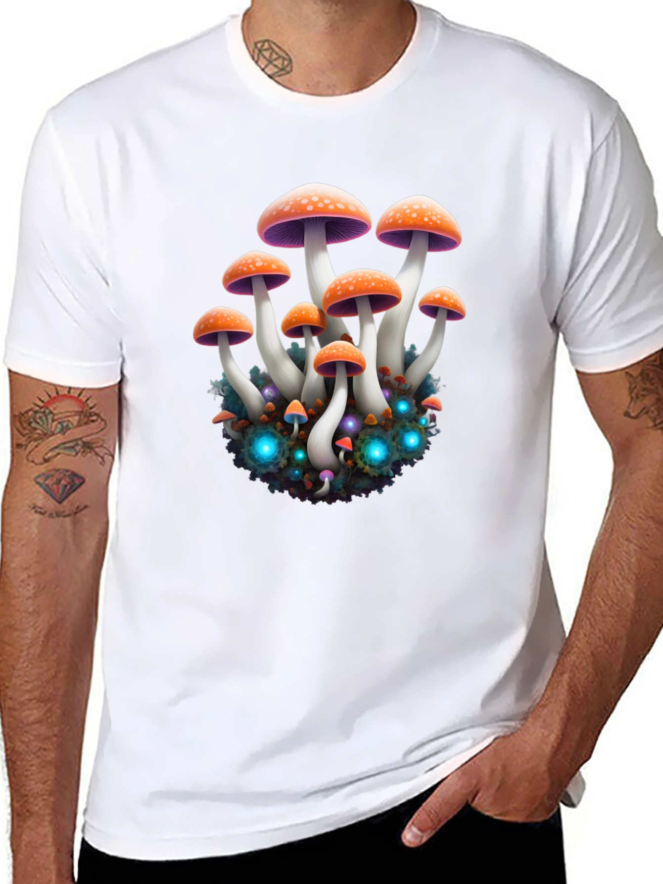 Mushroom Graphic Black T-Shirt - Psychedelic Print