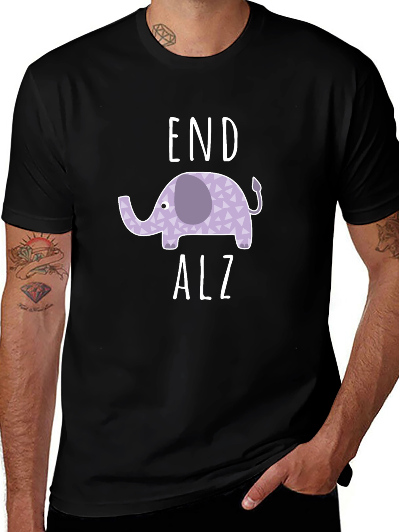 End Alz Elephant T-Shirt - Black