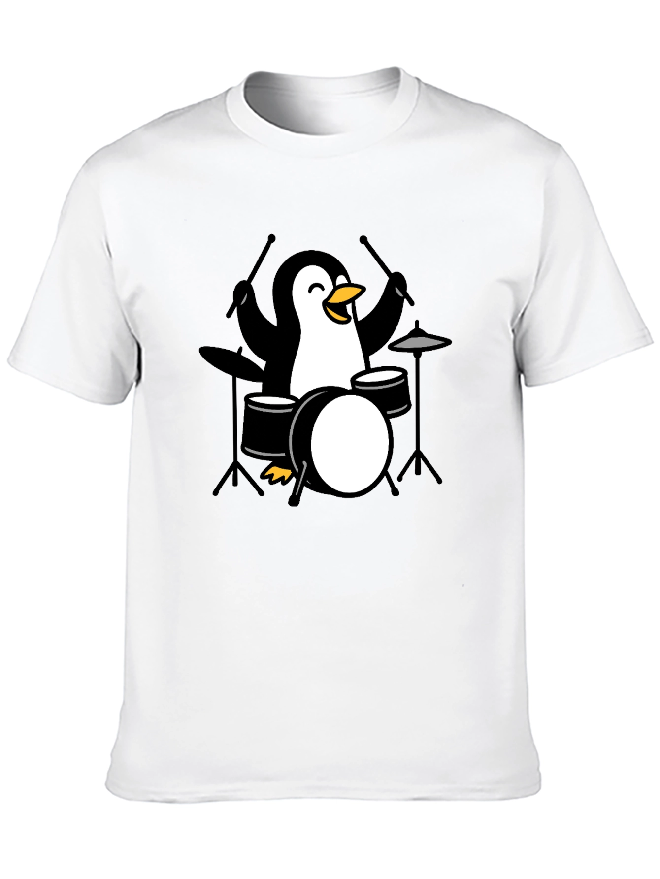 Penguin Drummer Black T-Shirt - Music Lover Tee