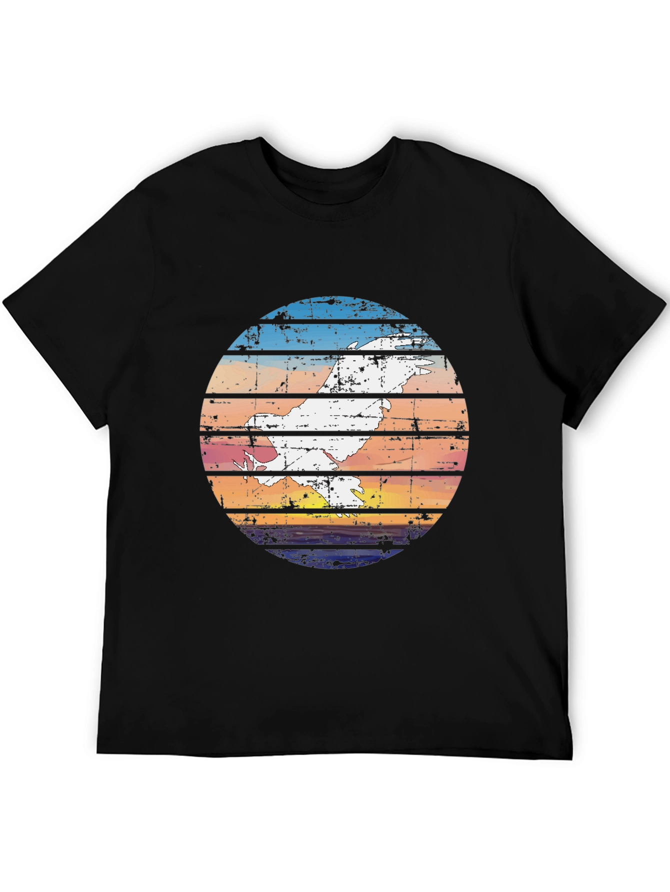 Retro Sunset Bird Graphic Tee - Black