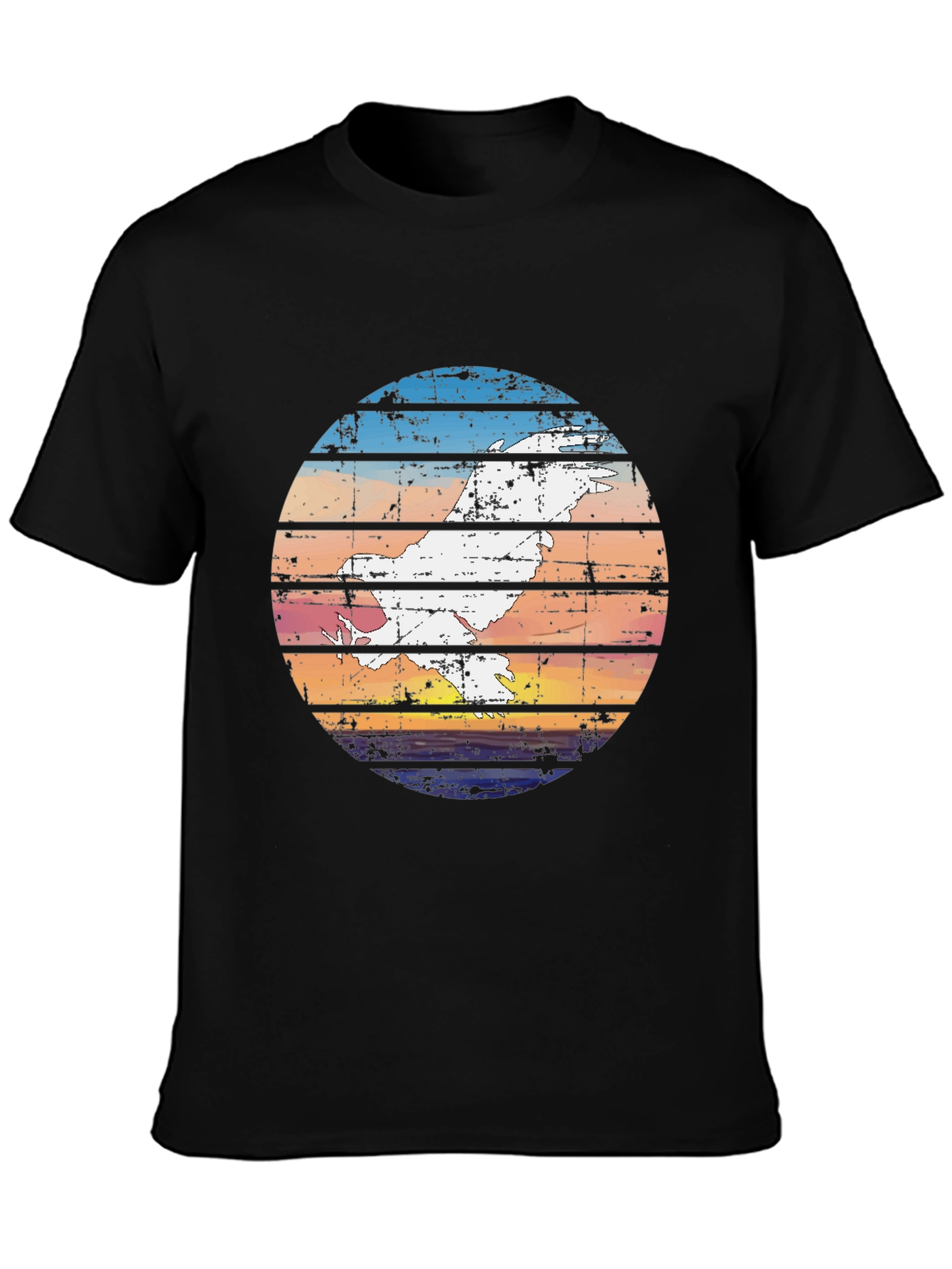 Retro Sunset Bird Graphic Tee - Black