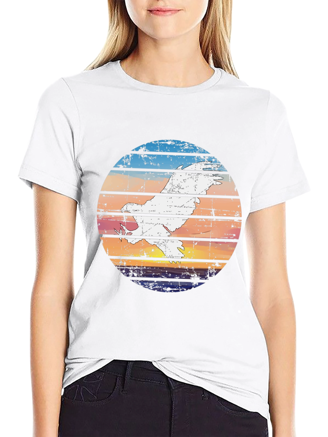 Retro Sunset Bird Graphic Tee - Black