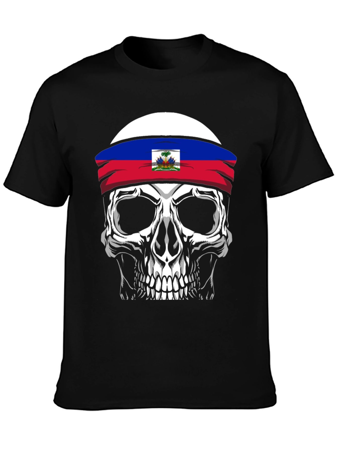 Haiti Flag Skull Graphic Tee - Mens Black T-Shirt