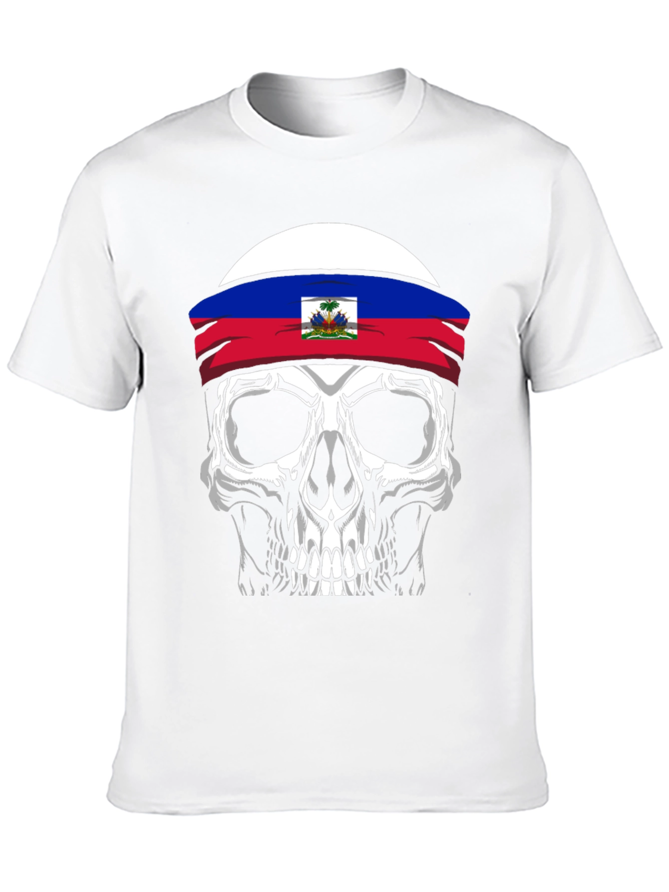 Haiti Flag Skull Graphic Tee - Mens Black T-Shirt