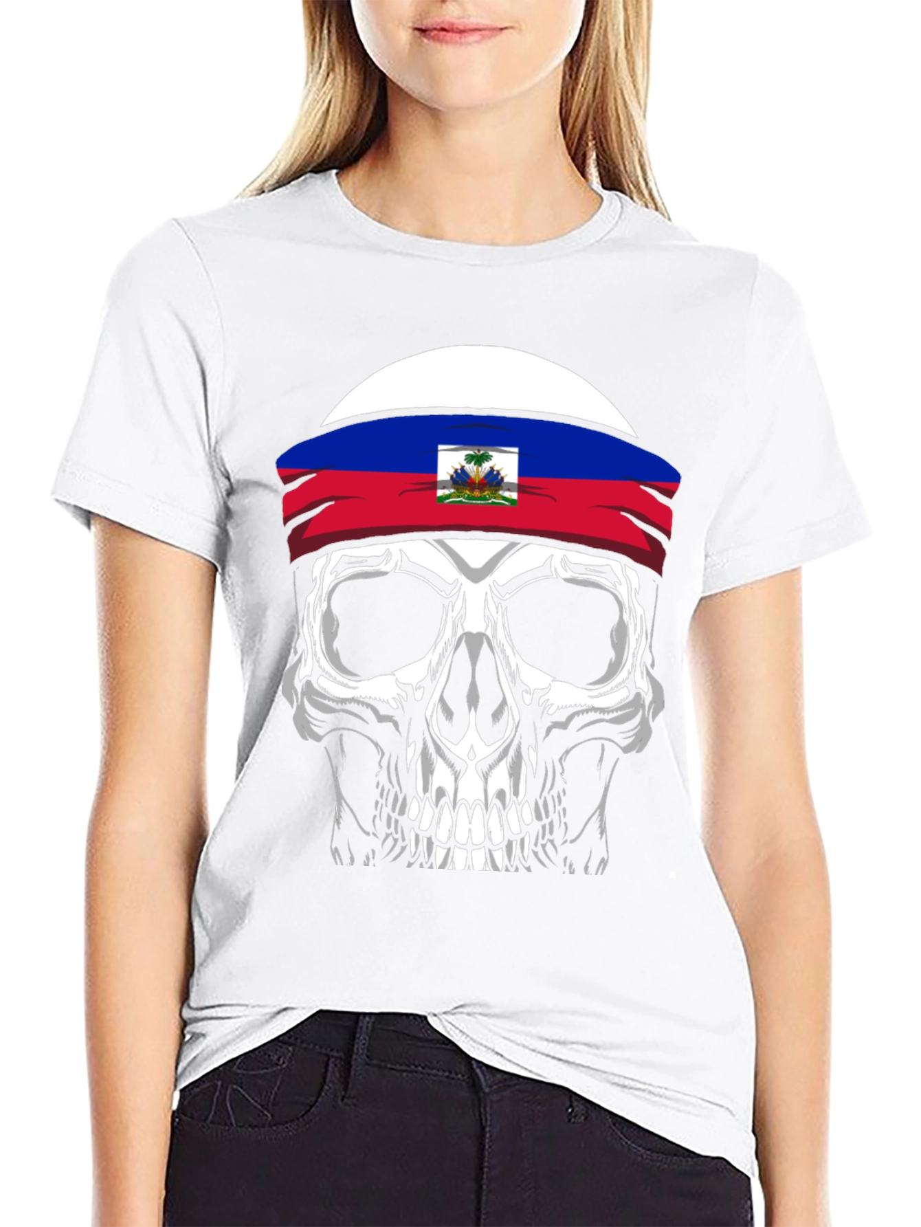 Haiti Flag Skull Graphic Tee - Mens Black T-Shirt