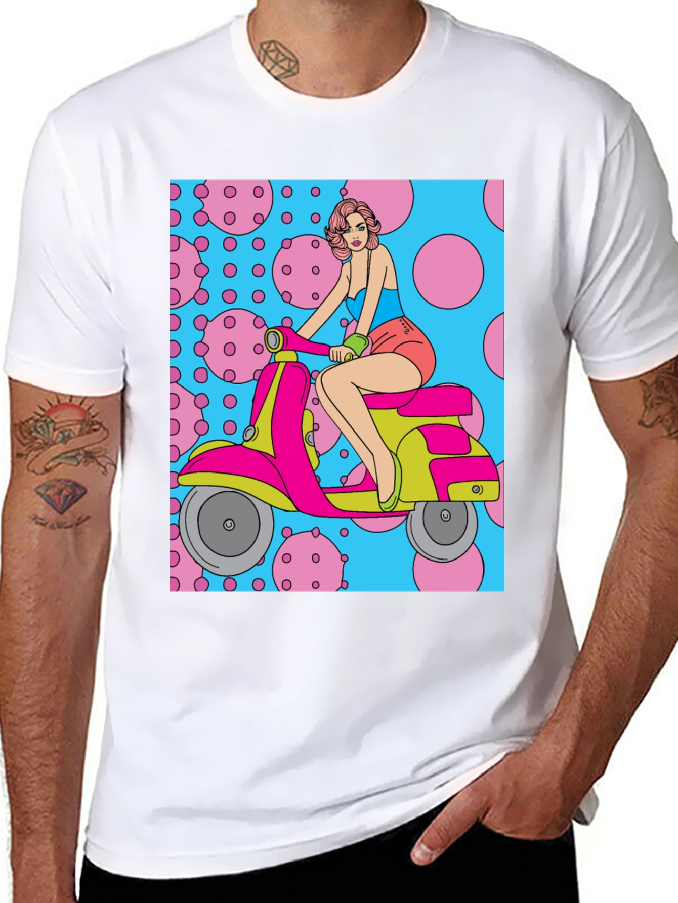 Retro Scooter Girl T-Shirt - Funky Pop Art Tee