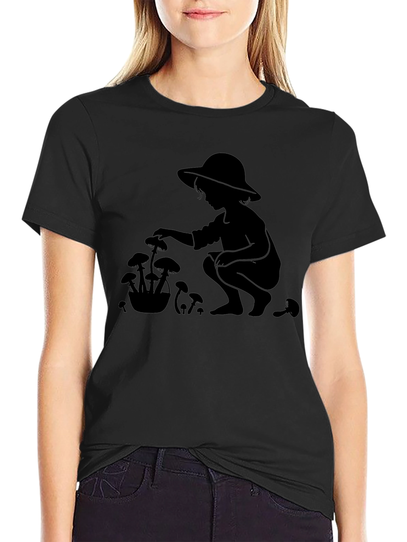 Mushroom Picker Graphic Tee - Black Cotton T-Shirt