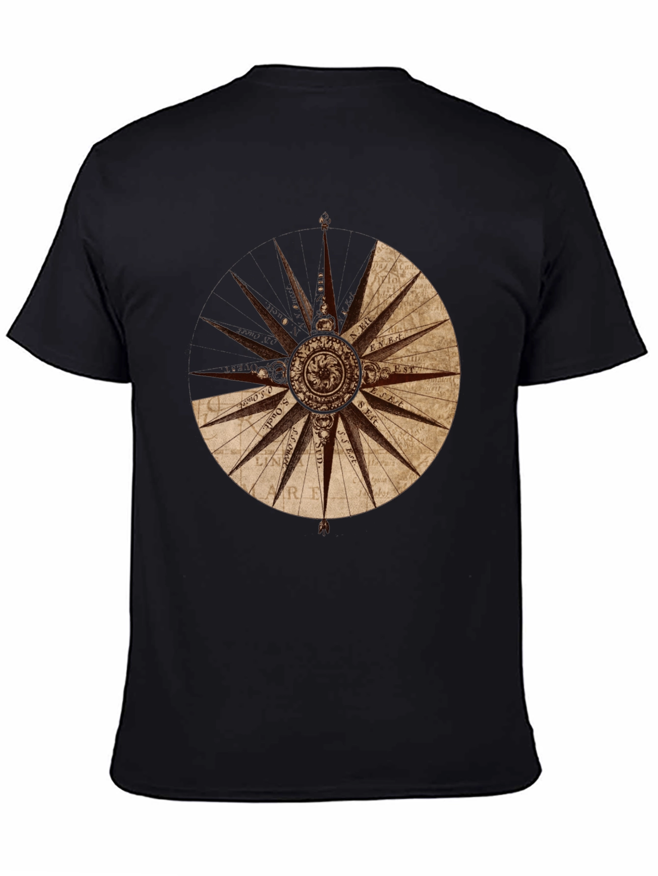 Nautical Compass Rose Graphic Tee - Black Cotton