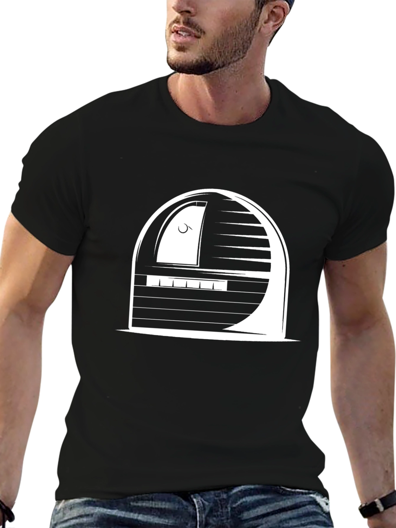 Unique White Graphic Print Black T-Shirt