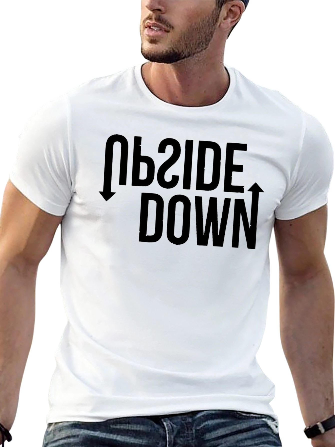 Upside Down Graphic Tee - Black Cotton T-Shirt