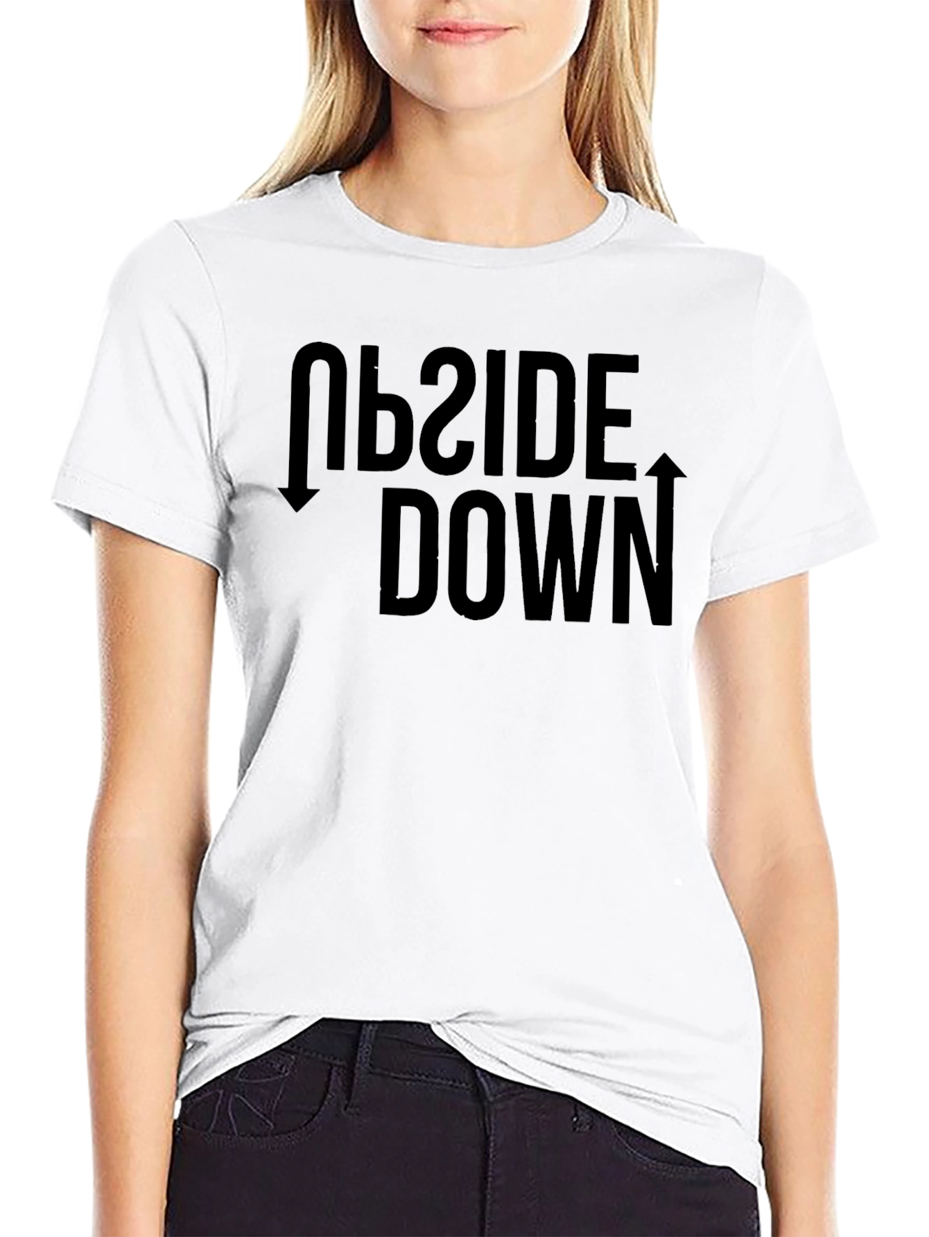 Upside Down Graphic Tee - Black Cotton T-Shirt
