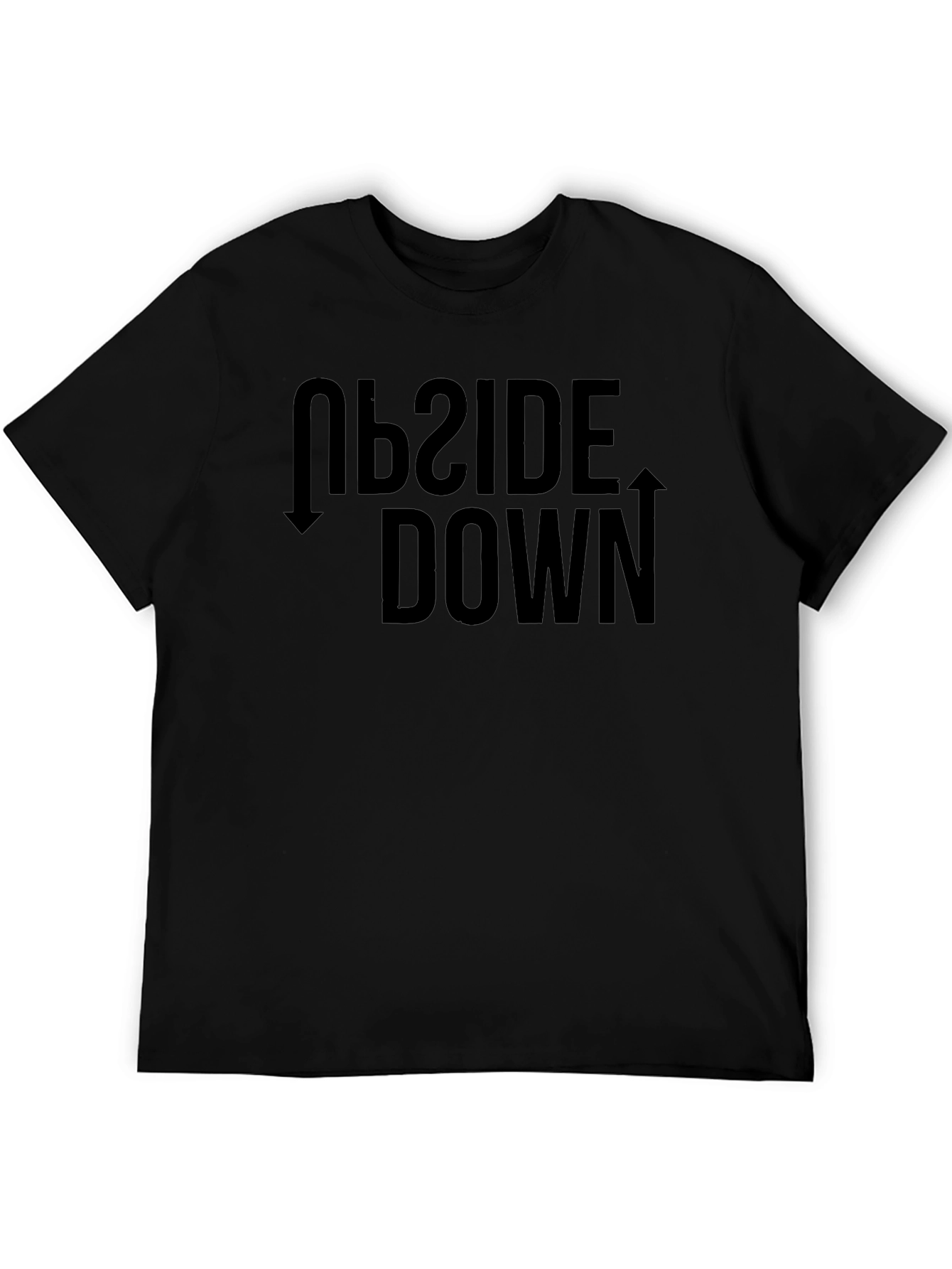 Upside Down Graphic Tee - Black Cotton T-Shirt