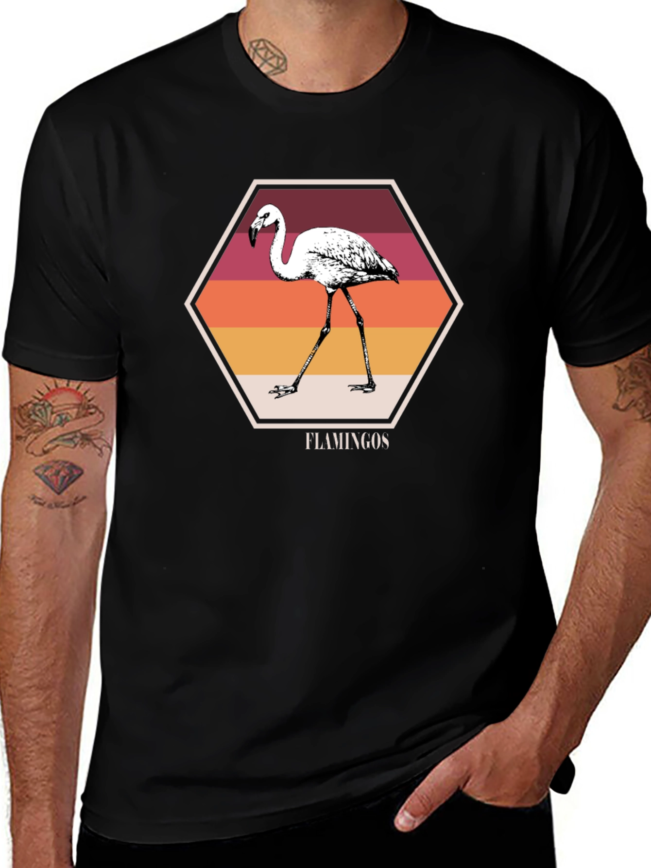 Flamingo Graphic Print Black Tee