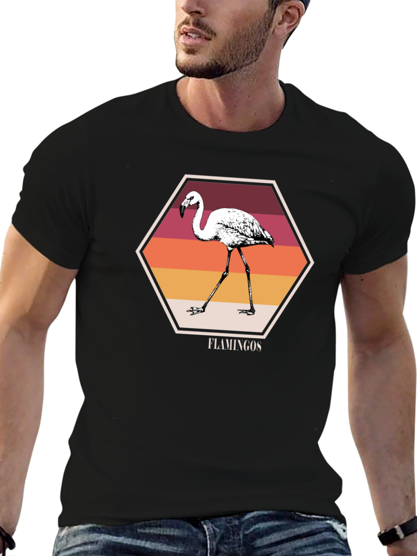 Flamingo Graphic Print Black Tee