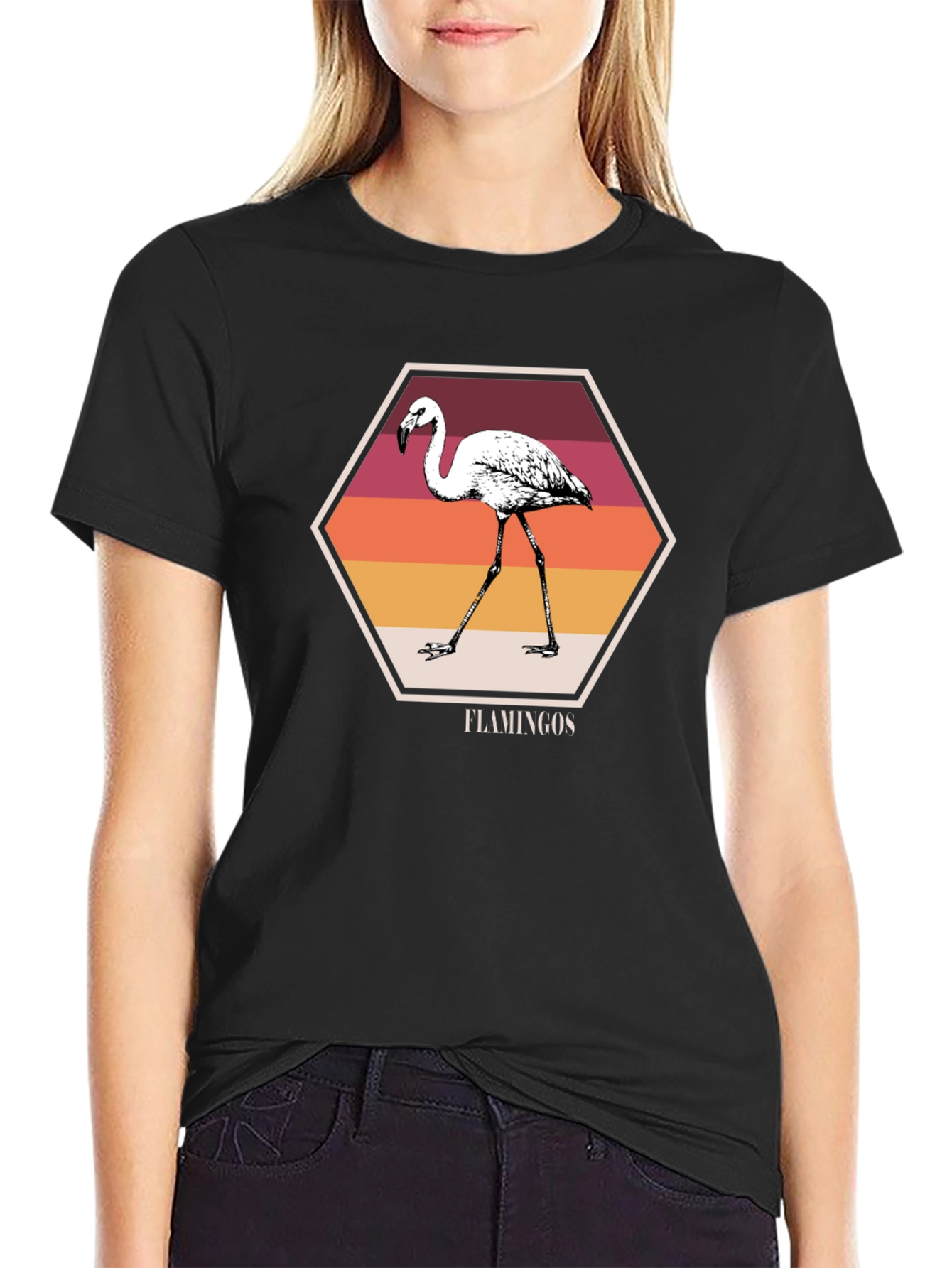 Flamingo Graphic Print Black Tee