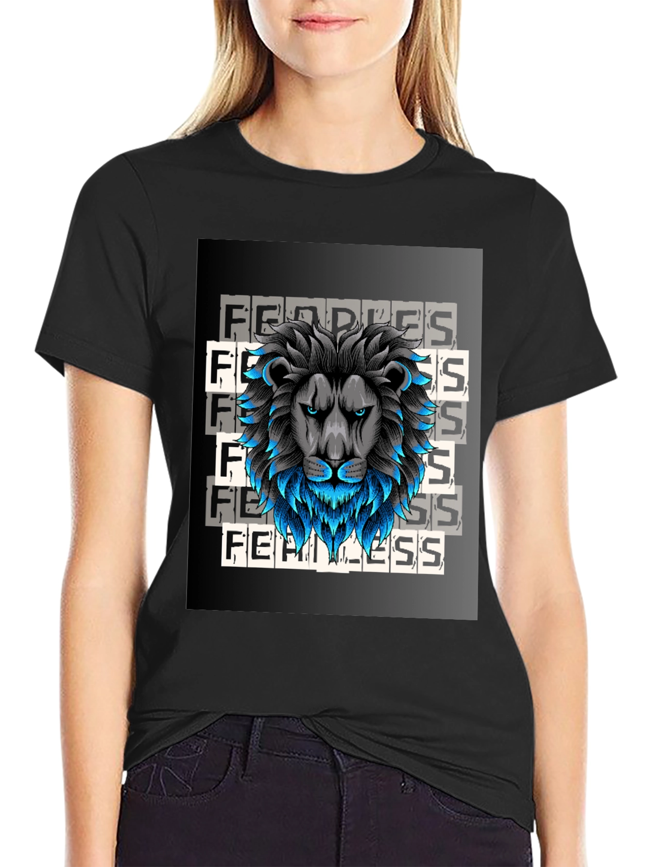 Fearless Lion Graphic Tee - Black Cotton T-Shirt