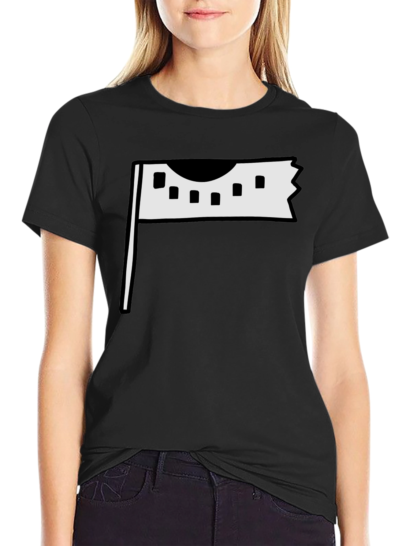 Modern Flag Graphic Tee - Black Cotton Casual Wear