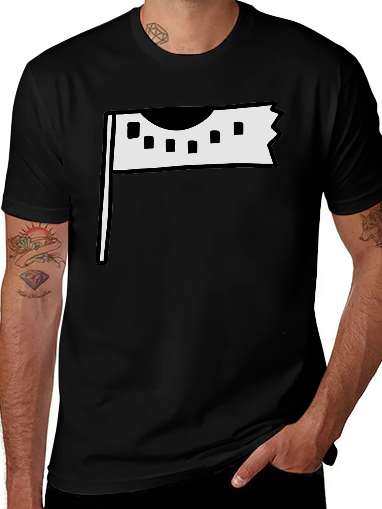 Modern Flag Graphic Tee - Black Cotton Casual Wear
