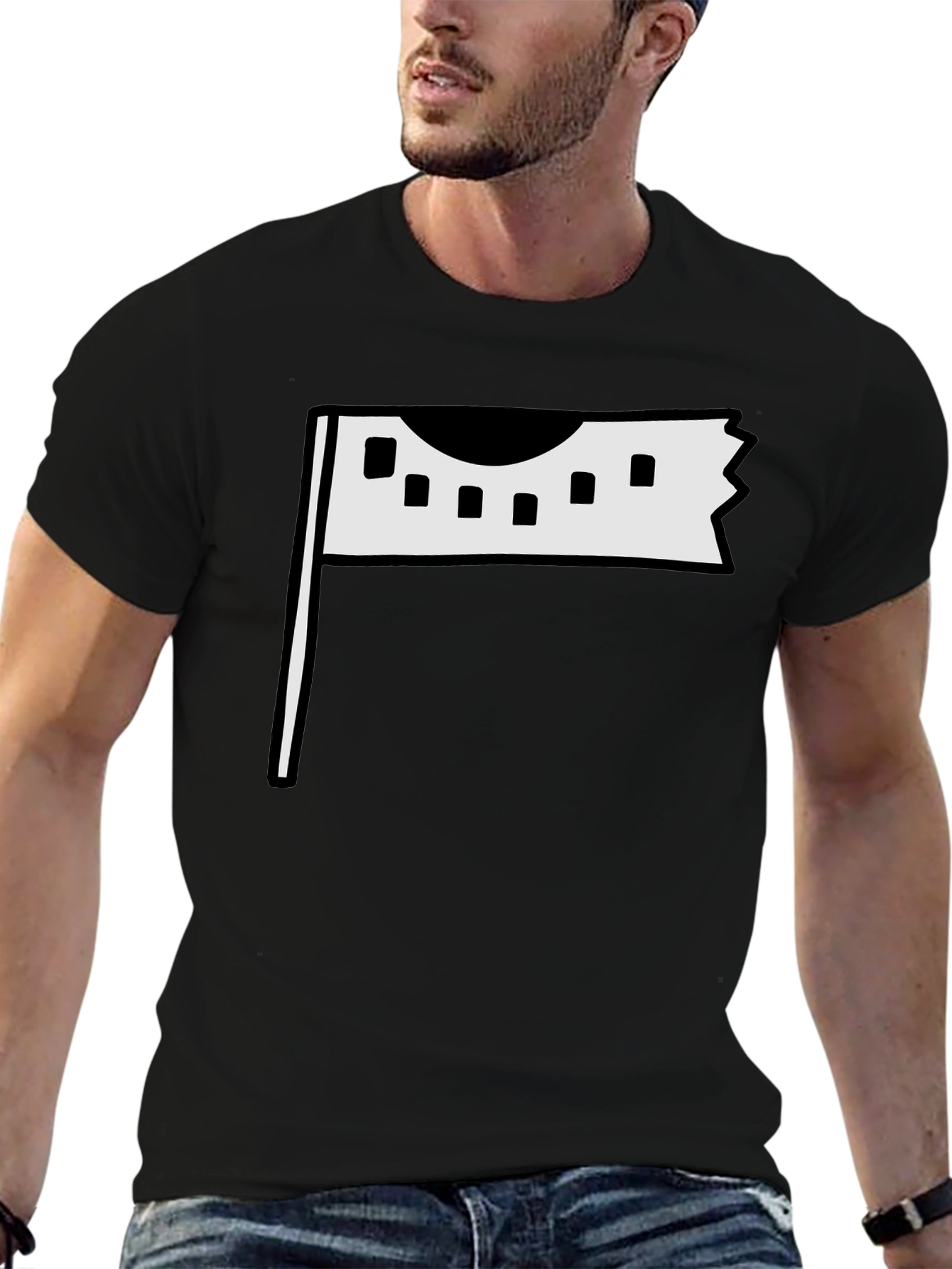 Modern Flag Graphic Tee - Black Cotton Casual Wear