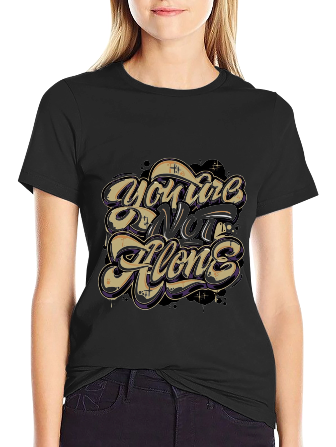 Inspirational Youre Not Alone Black Graphic Tee