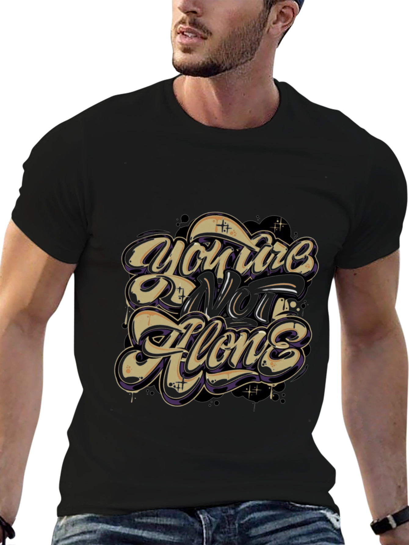 Inspirational Youre Not Alone Black Graphic Tee