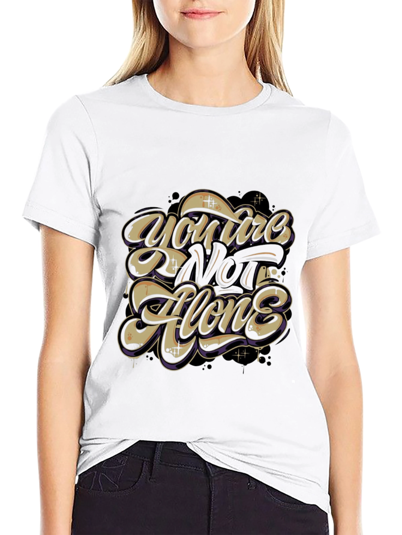 Inspirational Youre Not Alone Black Graphic Tee