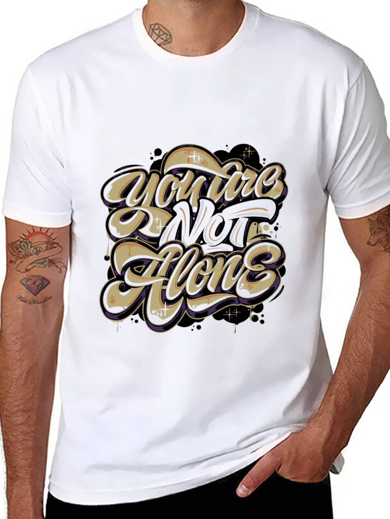 Inspirational Youre Not Alone Black Graphic Tee