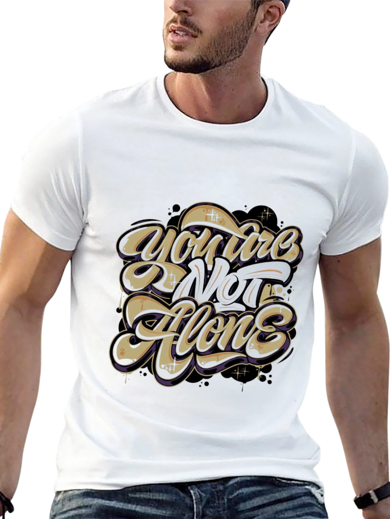 Inspirational Youre Not Alone Black Graphic Tee