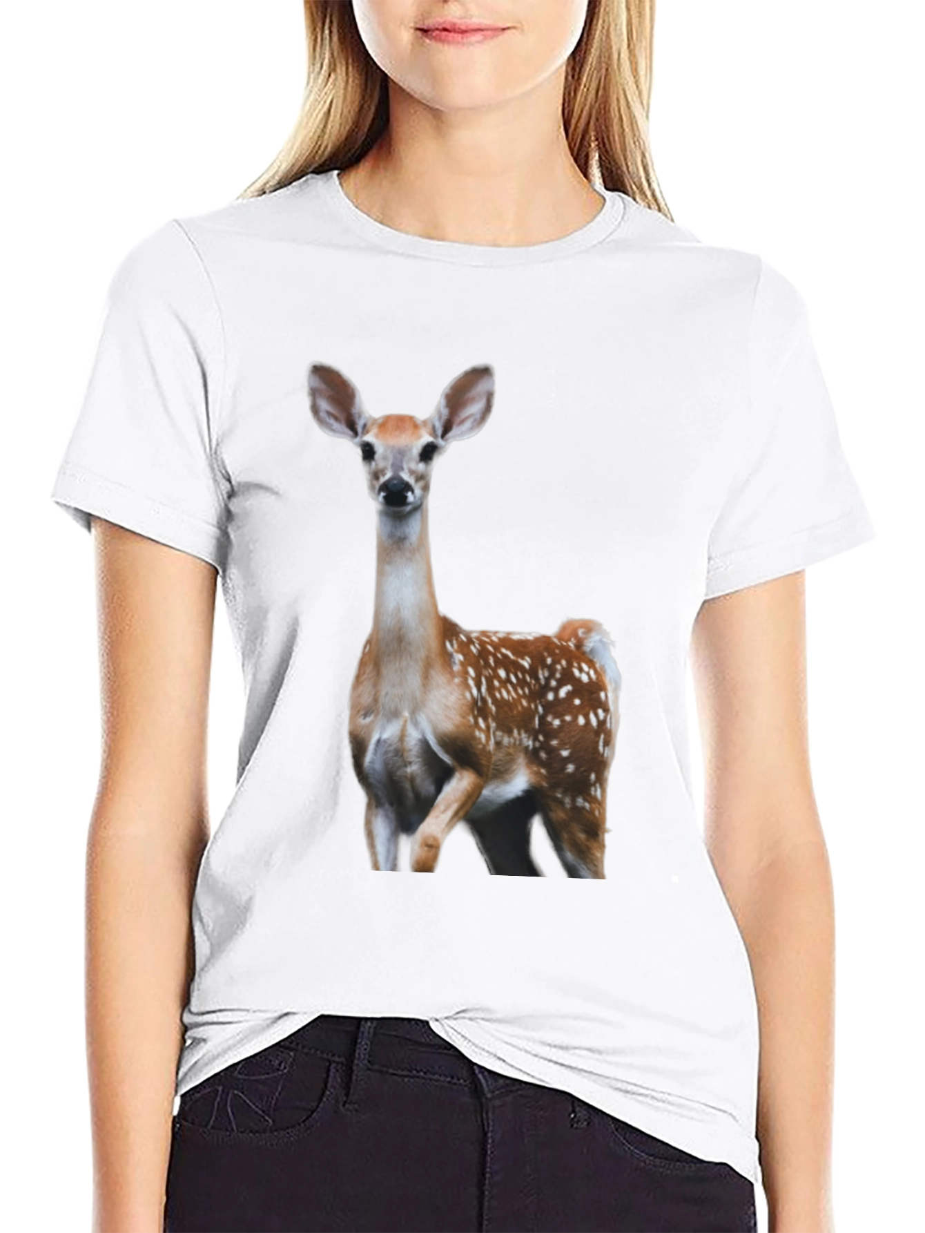 Fawn Graphic Tee - Deer Print Black T-Shirt