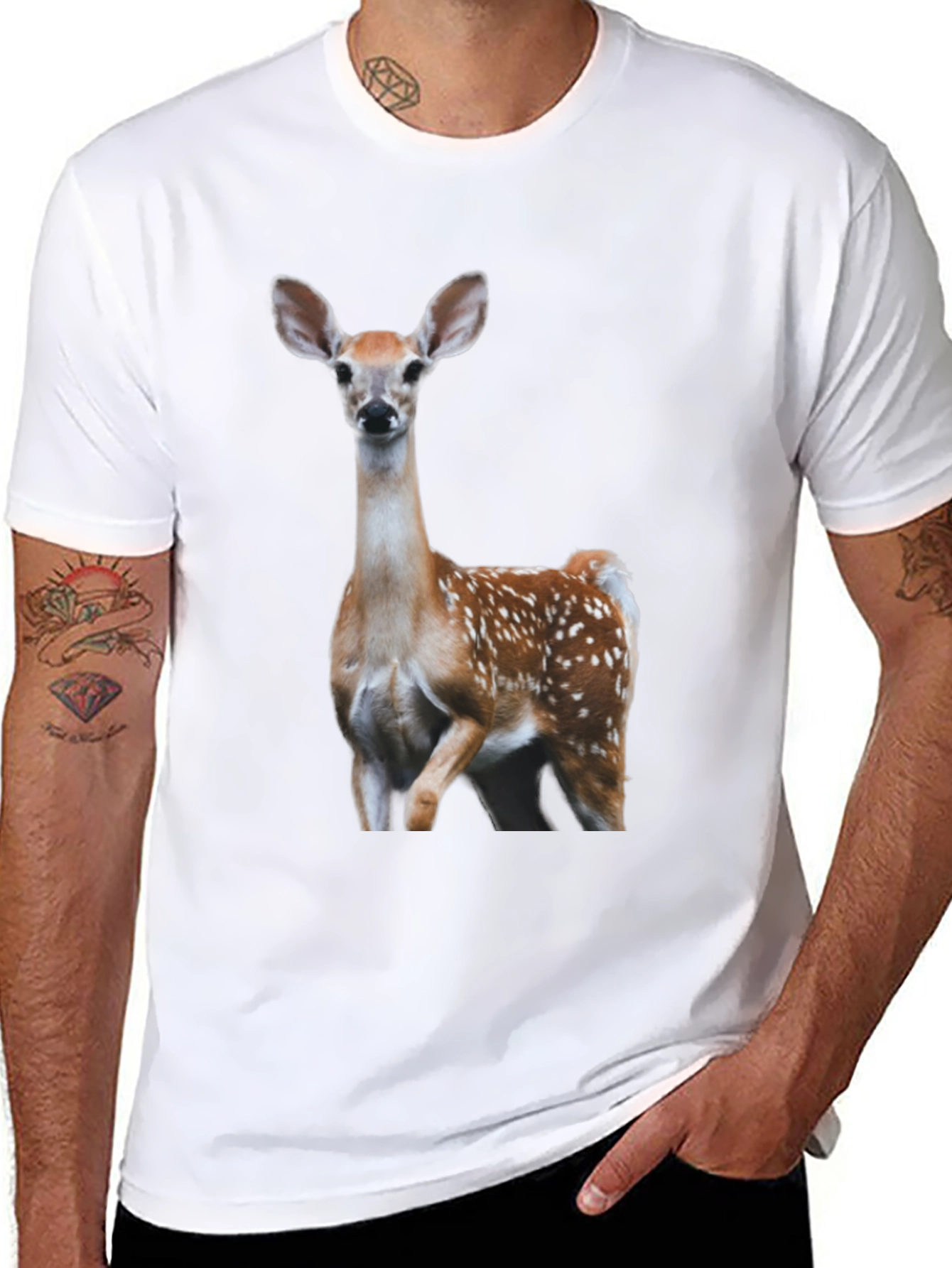 Fawn Graphic Tee - Deer Print Black T-Shirt