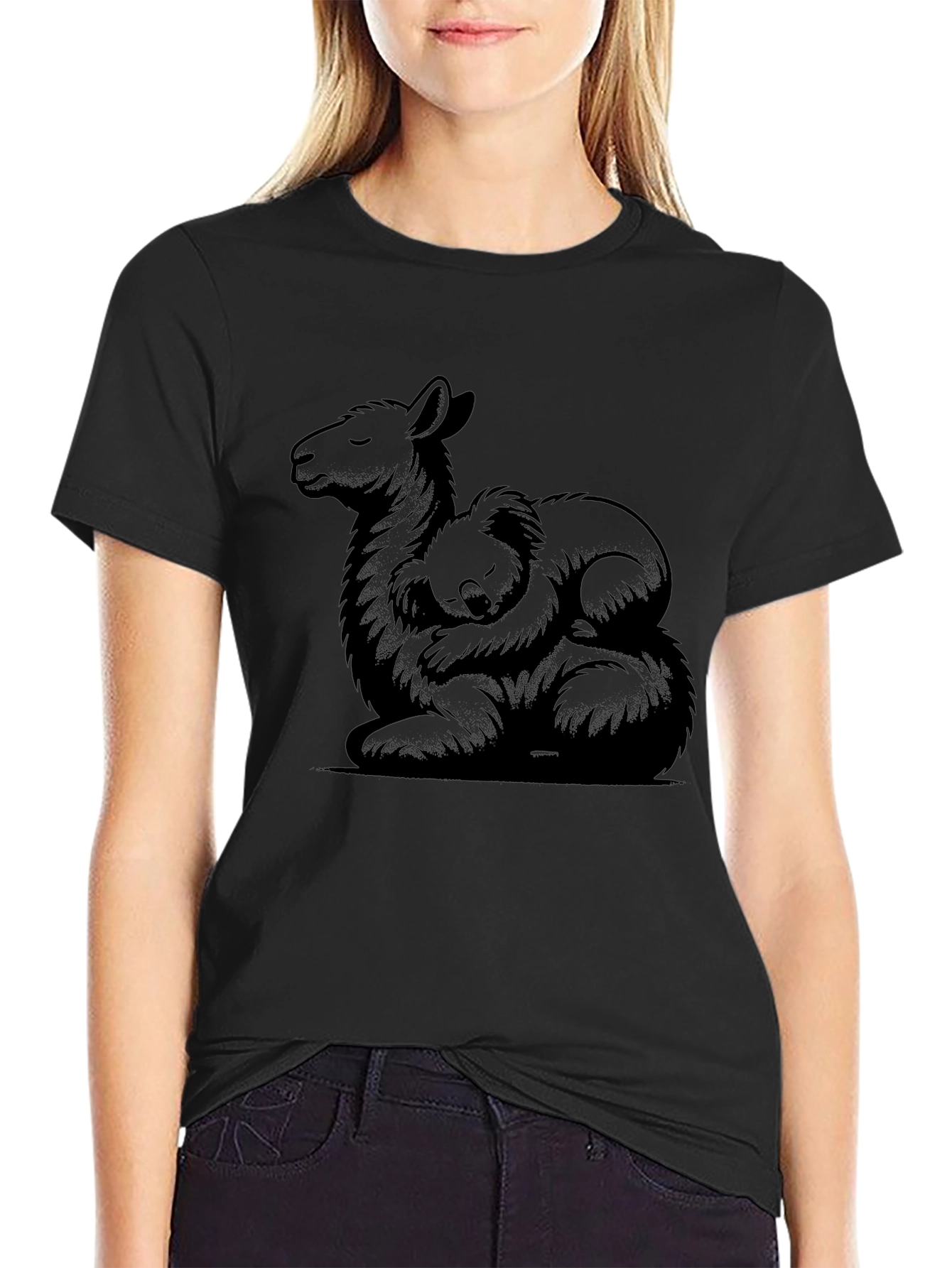 Llama and Koala Graphic Tee - Soft Black Shirt