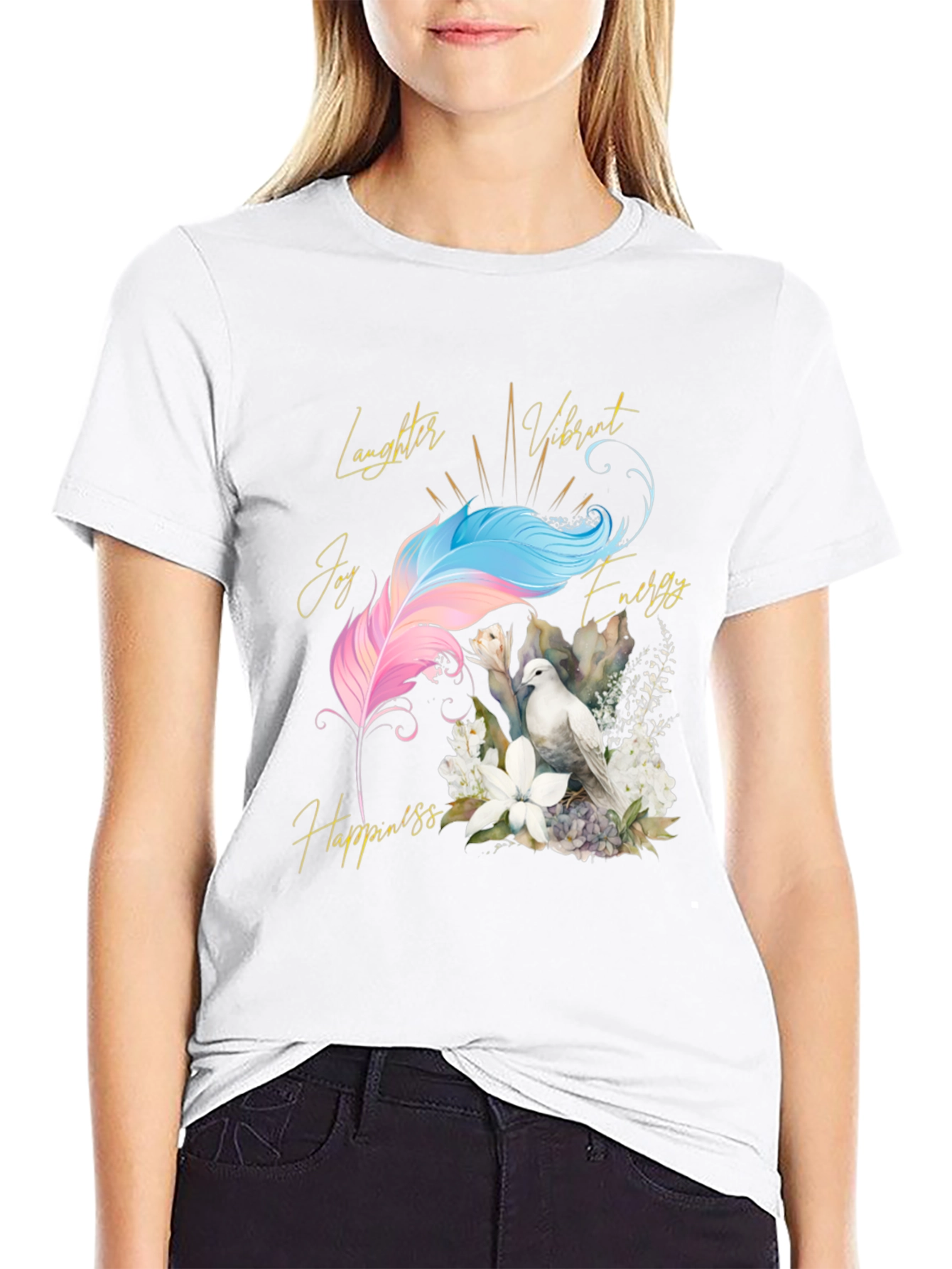 Dove Feather Positive Vibes Graphic Tee